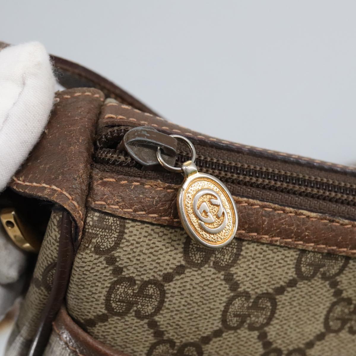 GUCCI GG Supreme Web Sherry Line Shoulder Bag PVC Beige 89 02 032 97594