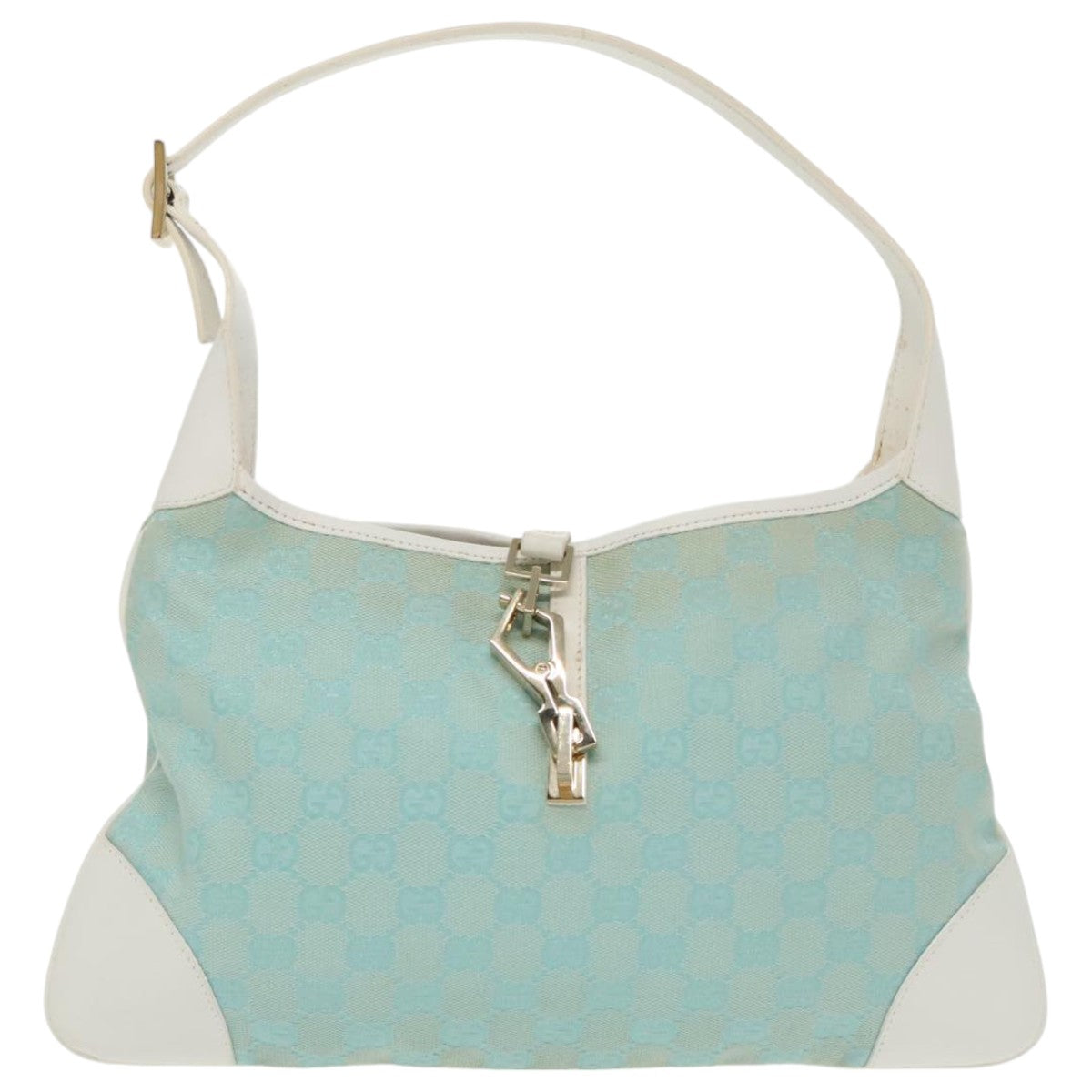 GUCCI Jackie GG Canvas Shoulder Bag Light Blue Gold 001 4057 97615