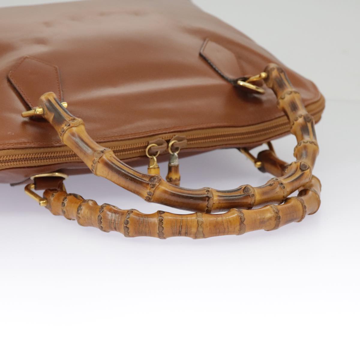 GUCCI Bamboo Hand Bag Leather 2way Brown Gold 97683