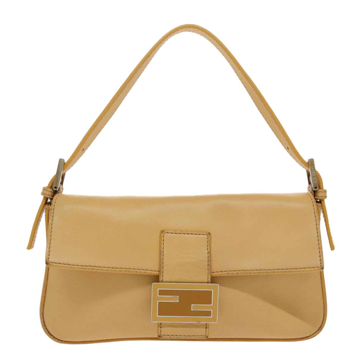 FENDI Mamma Baguette Shoulder Bag Leather 2way Beige Silver 97736