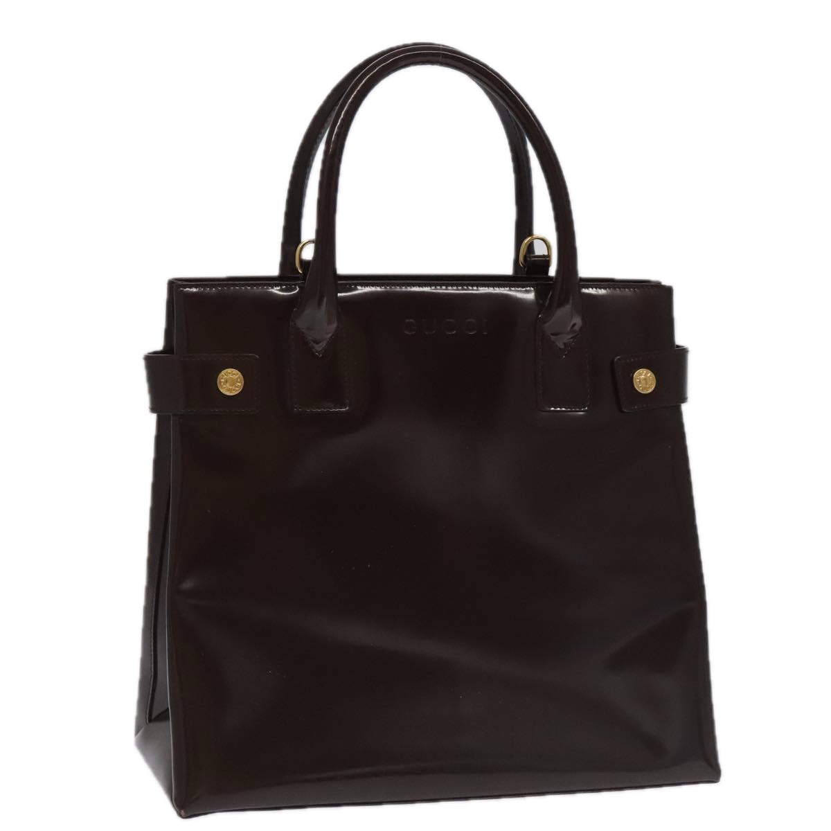 GUCCI Hand Bag Patent leather Brown Gold 97738