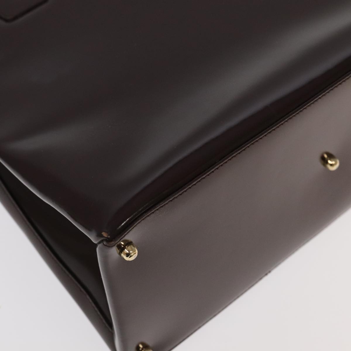 GUCCI Hand Bag Patent leather Brown Gold 97738