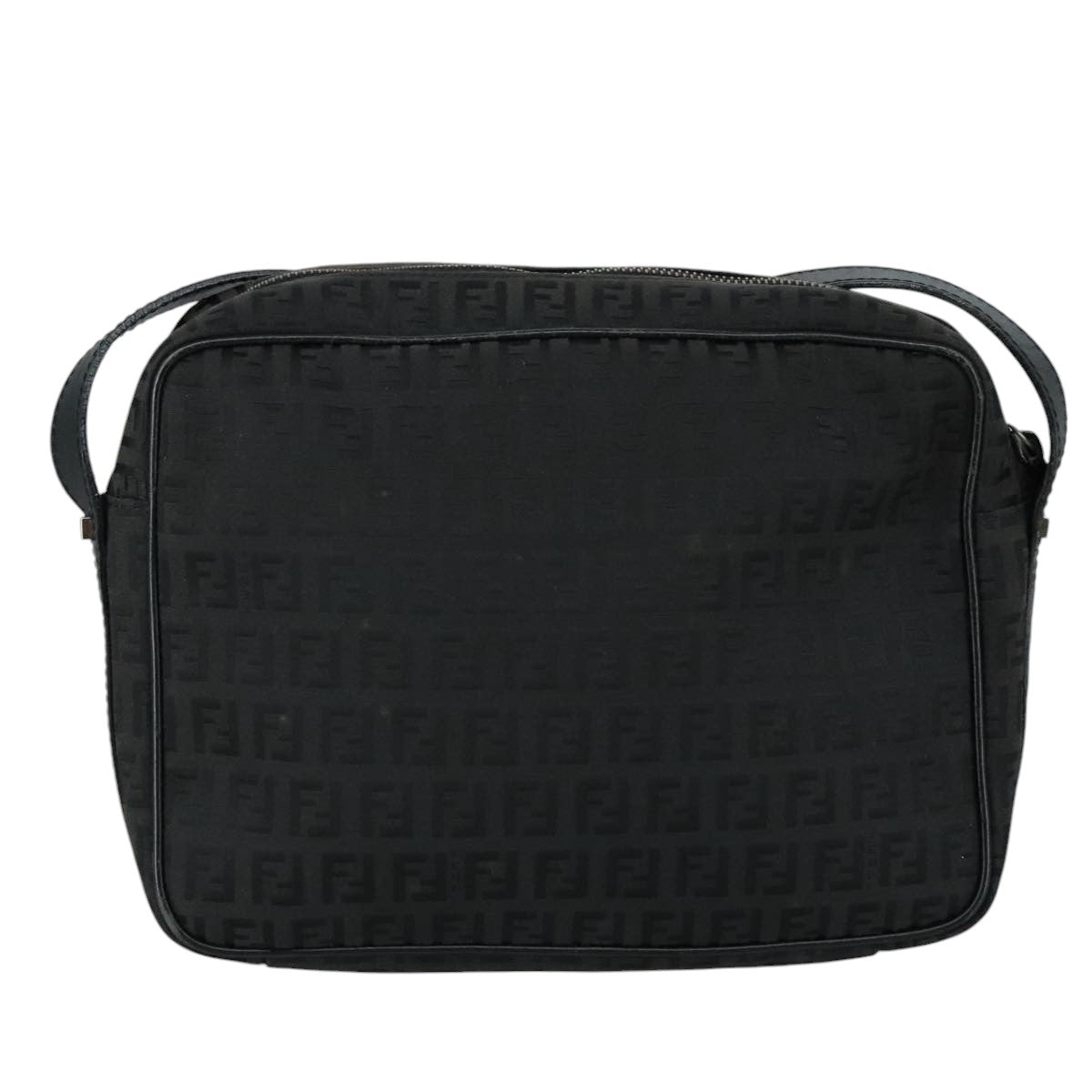 FENDI Zucchino Canvas Shoulder Bag Black 97778