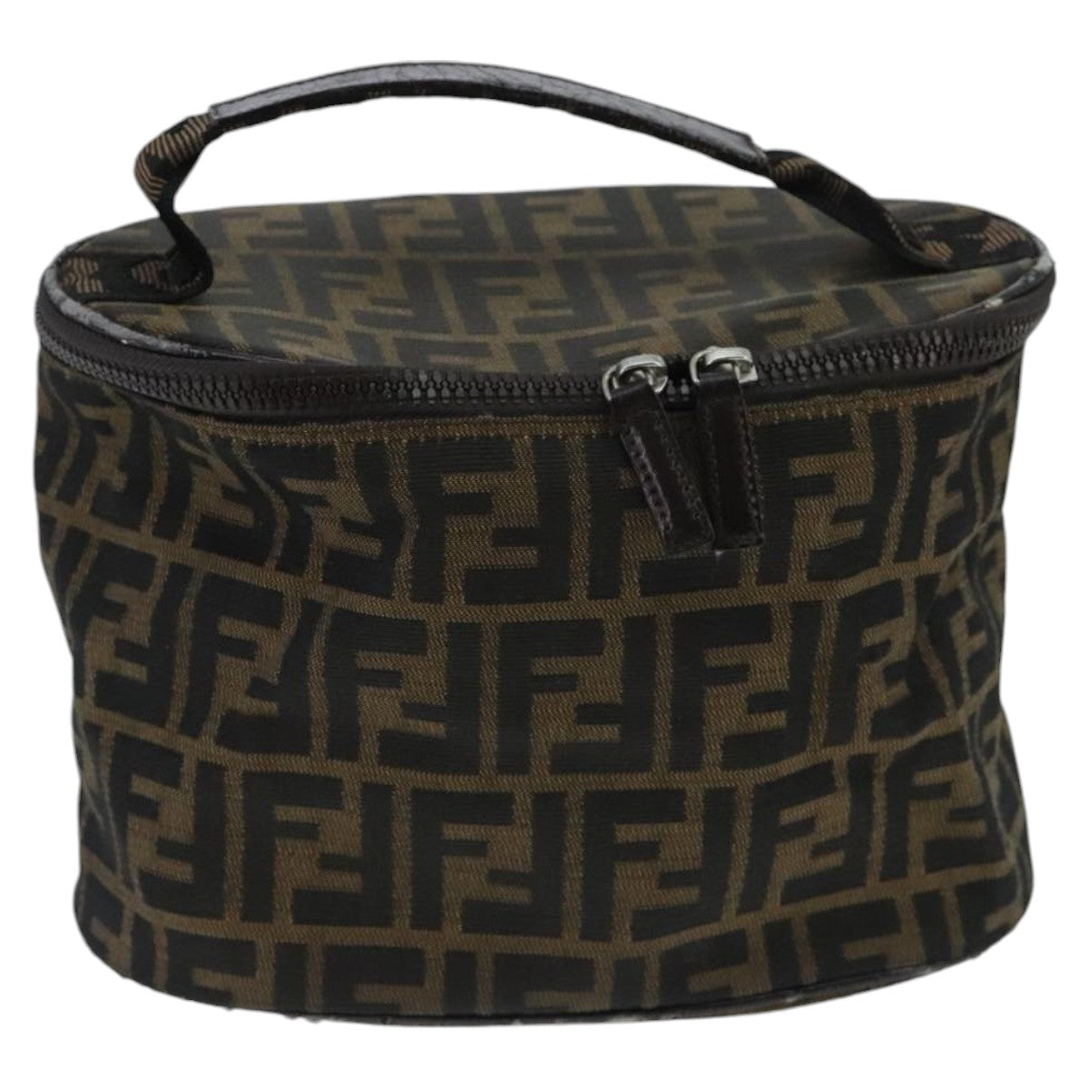 FENDI Zucca Canvas Vanity Pouch Brown Black Silver 97814