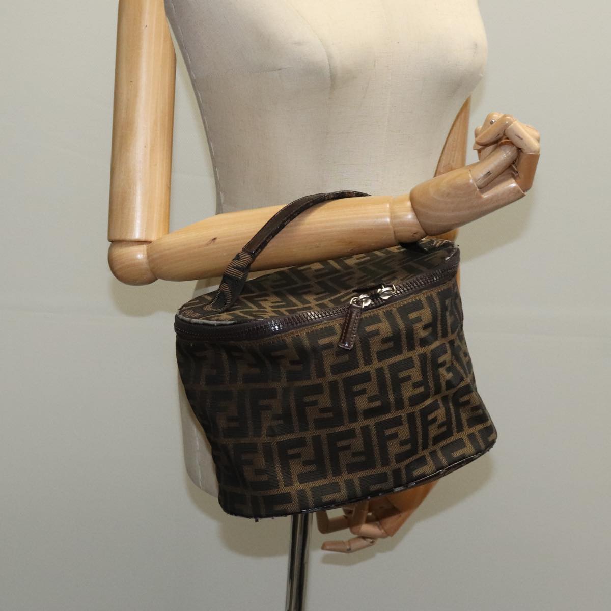 FENDI Zucca Canvas Vanity Pouch Brown Black Silver 97814