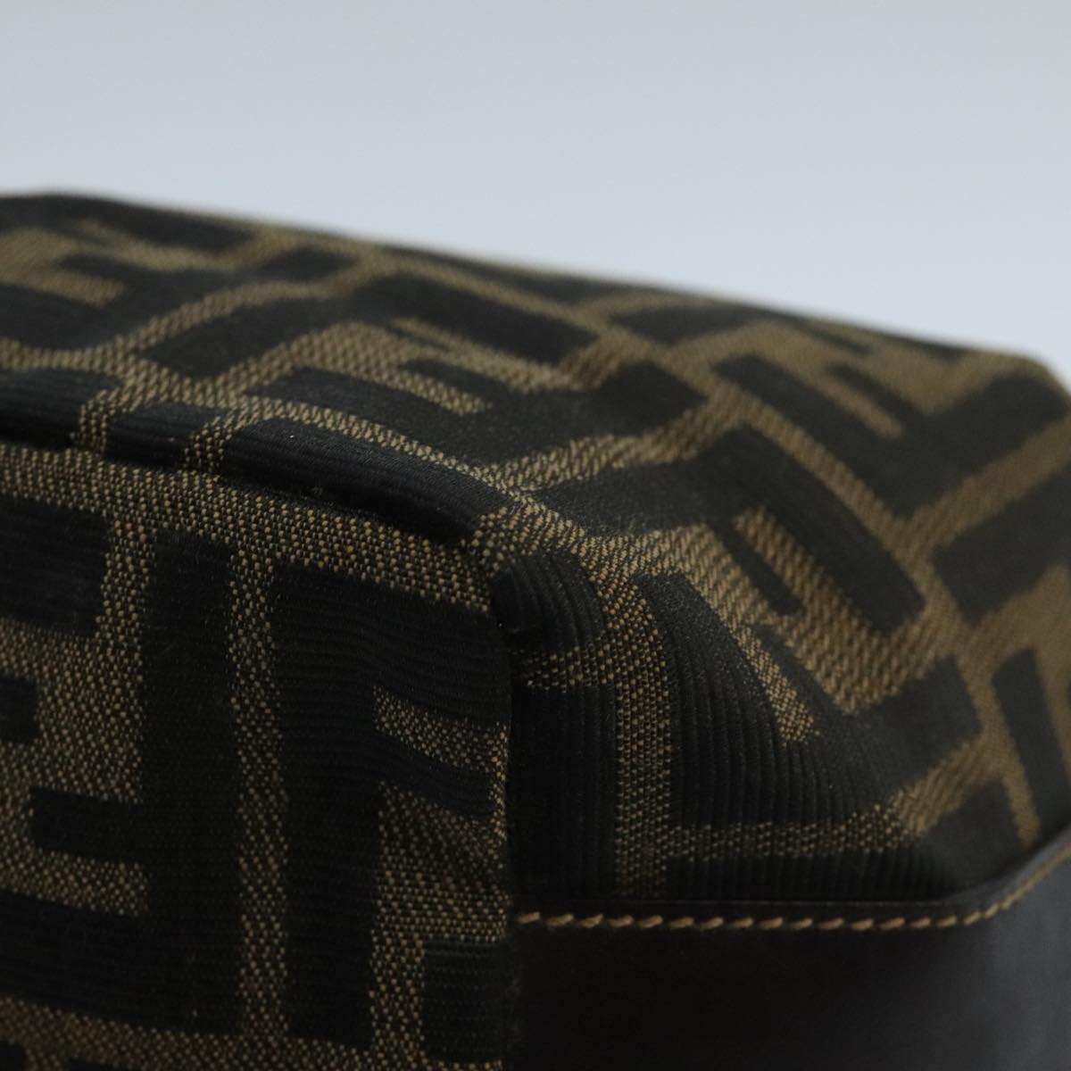 FENDI Zucca Canvas Vanity Hand Bag Brown Black gold 97877
