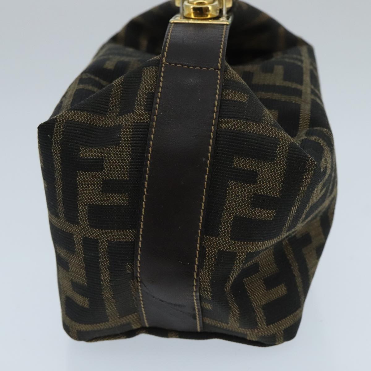 FENDI Zucca Canvas Vanity Hand Bag Brown Black gold 97877