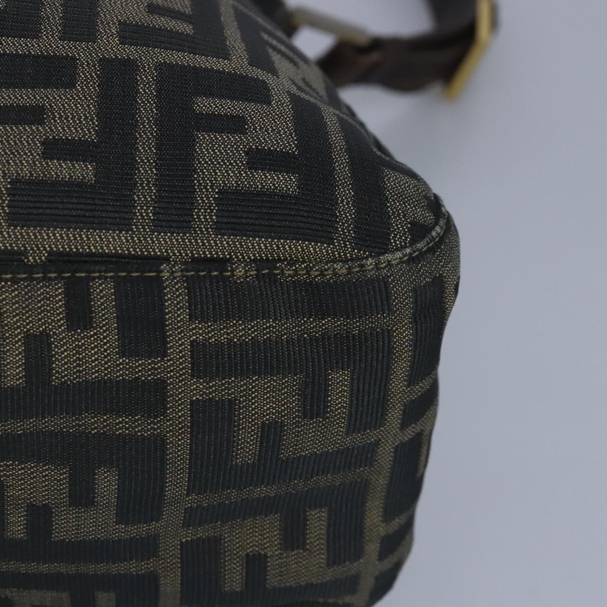 FENDI Zucca Canvas Shoulder Bag Black Brown gold 97896