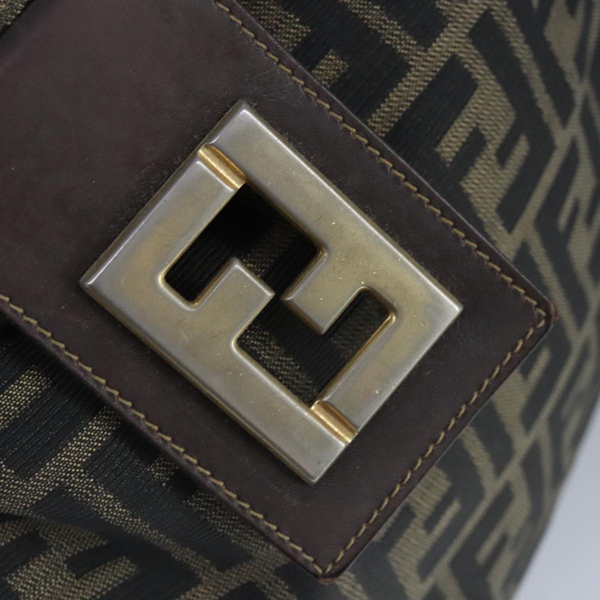 FENDI Zucca Canvas Shoulder Bag Black Brown gold 97896