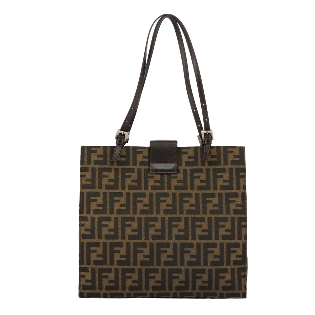 FENDI Zucca Canvas Tote Bag Brown Black Silver 97934