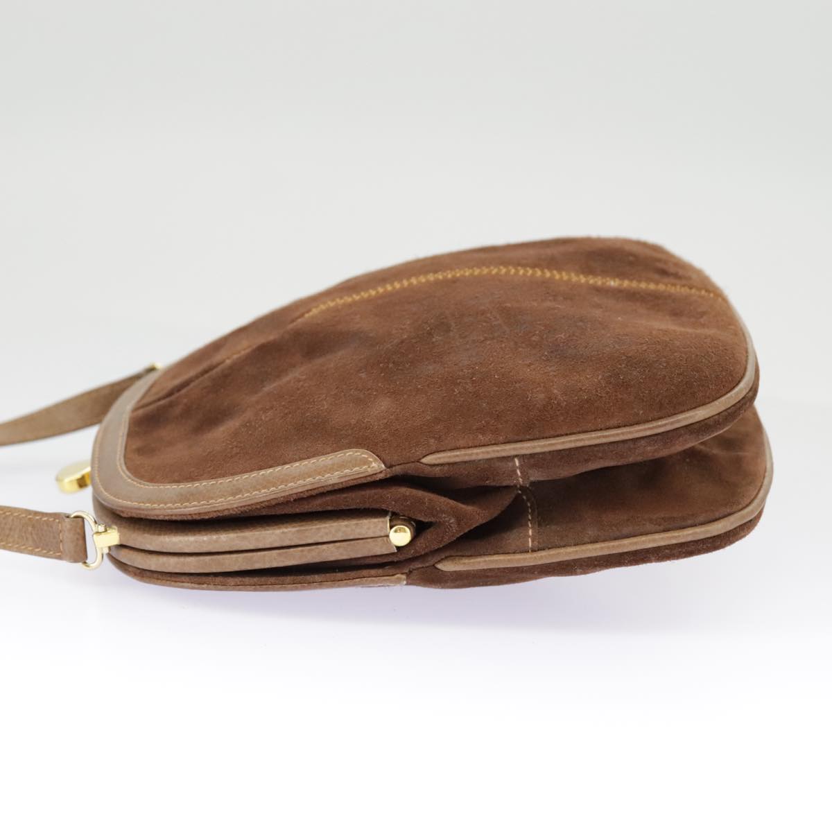 GUCCI Shoulder Bag Suede Leather Brown Gold 98075