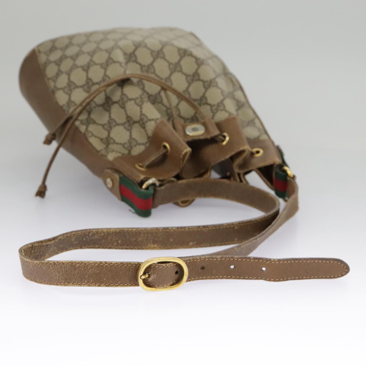 GUCCI GG Supreme Web Sherry Line Shoulder Bag PVC Beige 41 02 034 98088