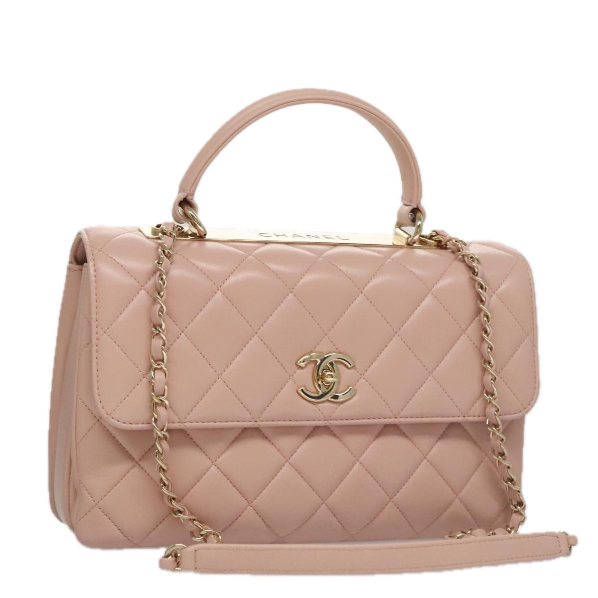 CHANEL Hand Bag Lamb Skin 2way Pink Gold 92236 CC 98152SA