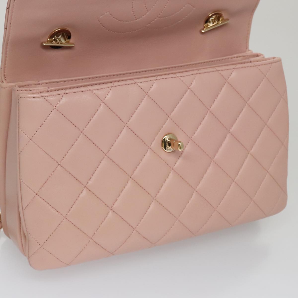 CHANEL Hand Bag Lamb Skin 2way Pink Gold 92236 CC 98152SA