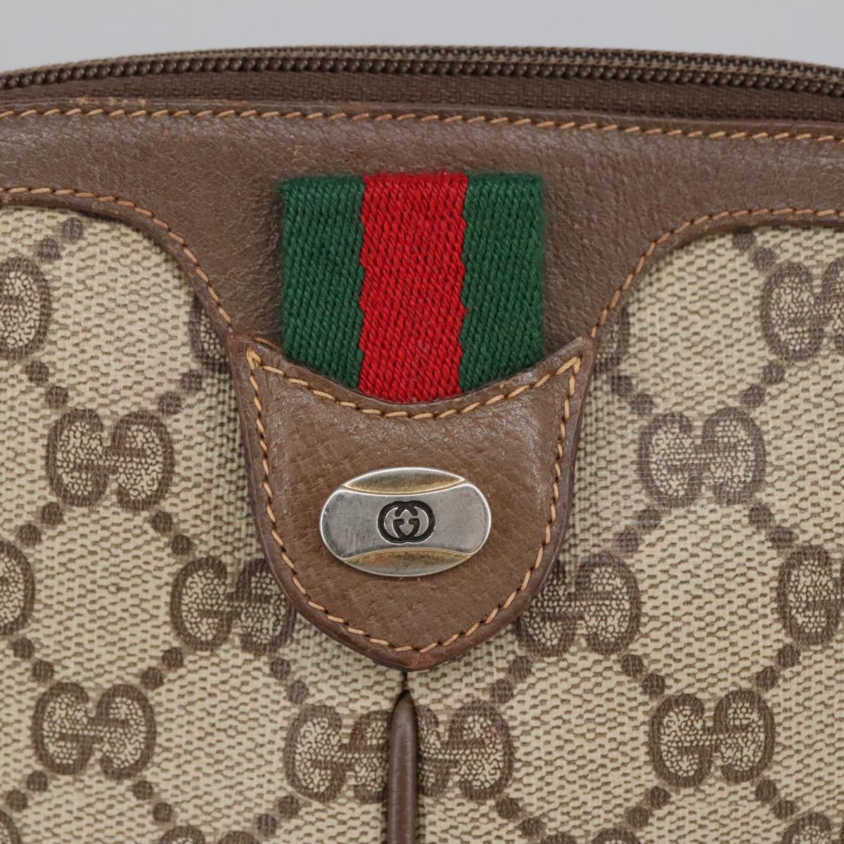 GUCCI GG Supreme Web Sherry Line Shoulder Bag PVC Beige Gold 98279