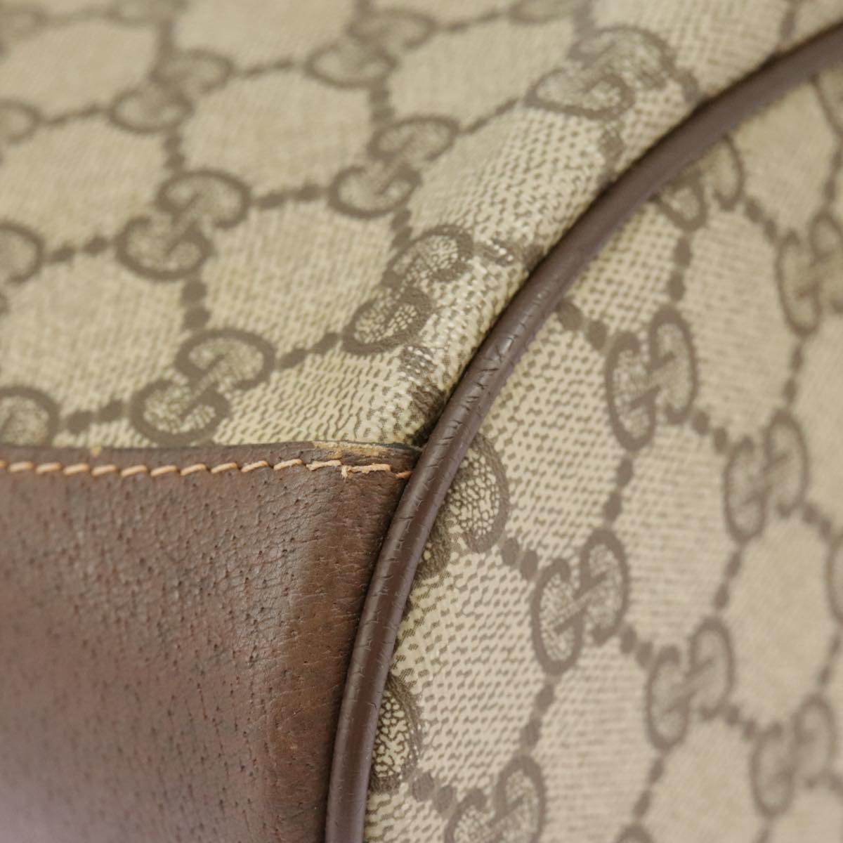 GUCCI GG Supreme Shoulder Bag PVC Beige Gold Web Sherry Line 98280
