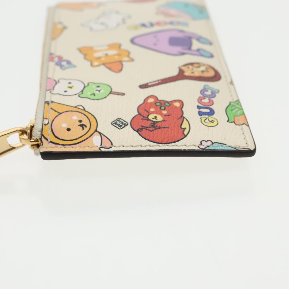 GUCCI Card Case Leather White Gold 736783 98281