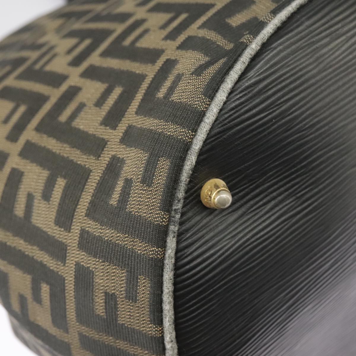 FENDI Zucca Canvas Hand Bag Brown Black Gold 98285