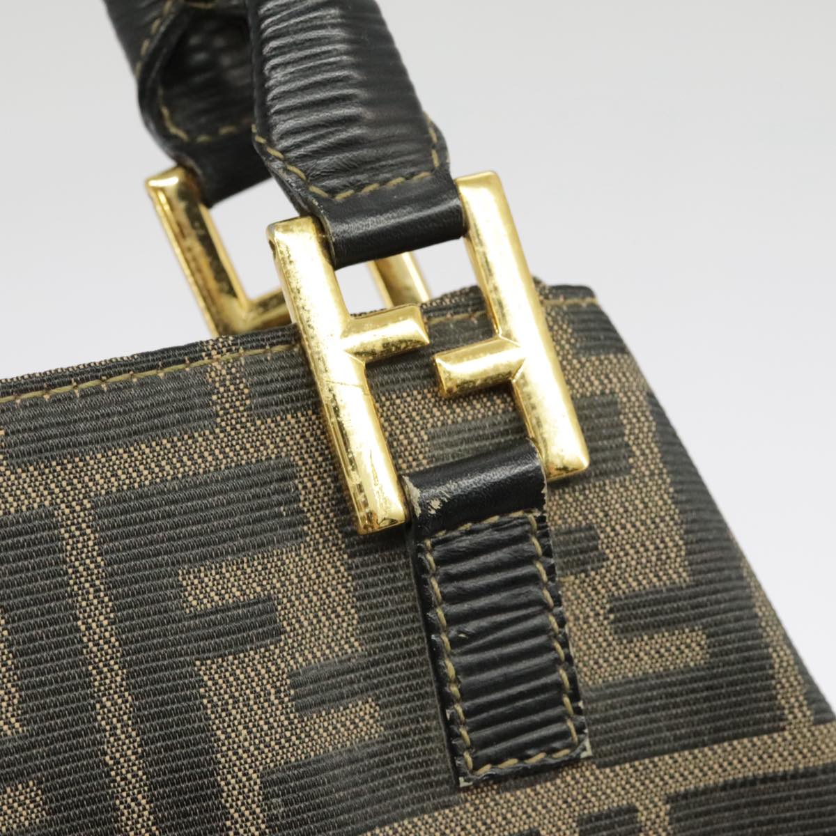 FENDI Zucca Canvas Hand Bag Brown Black Gold 98285