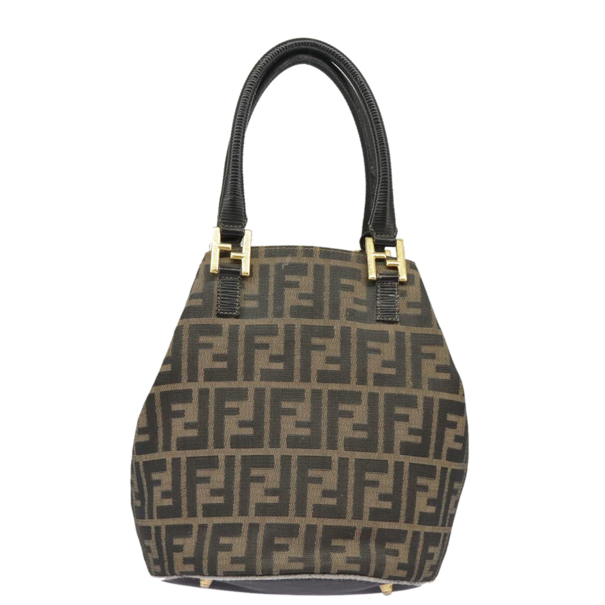 FENDI Zucca Canvas Hand Bag Brown Black Gold 98285