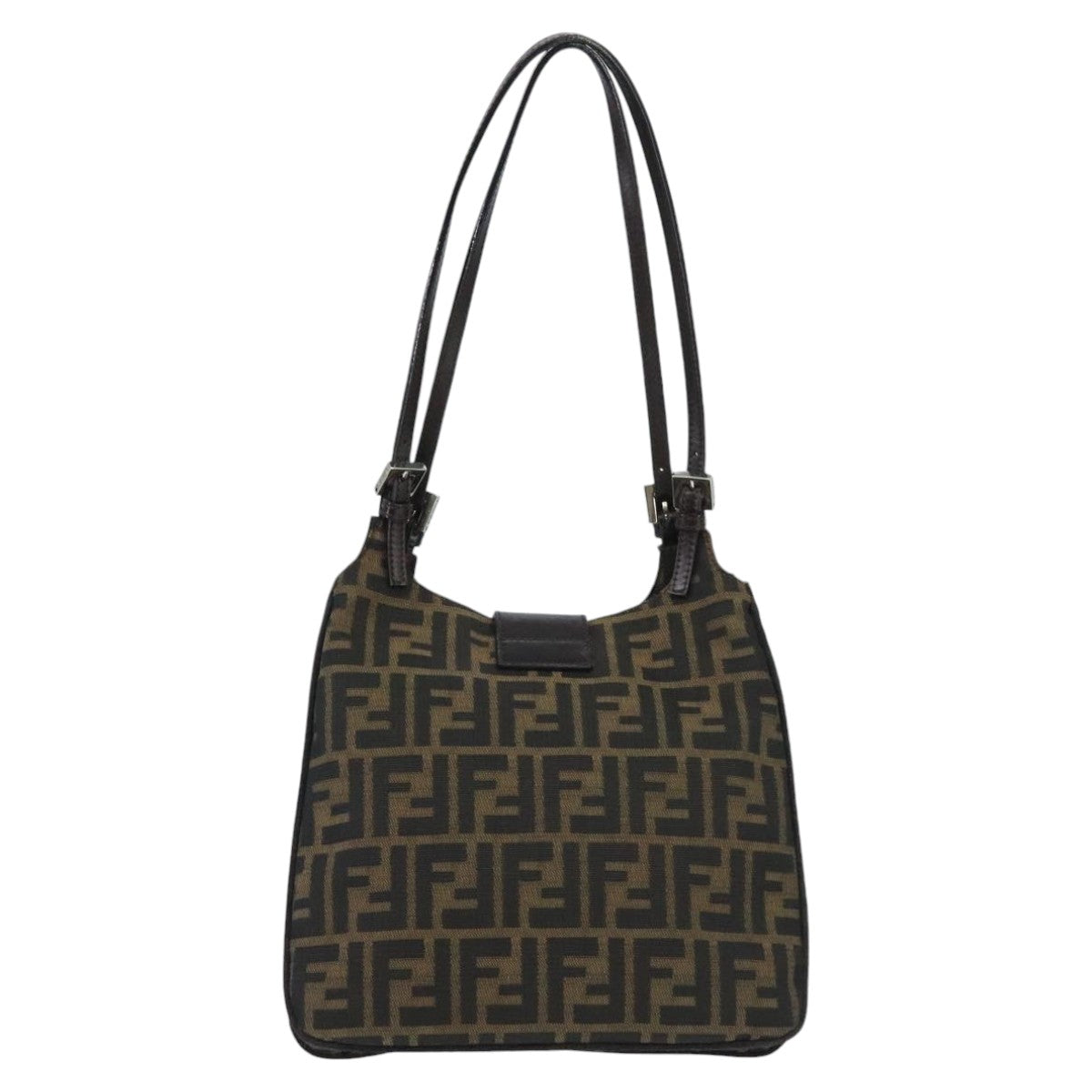FENDI Zucca Canvas Mamma Baguette Shoulder Bag Brown Black Silver 98344