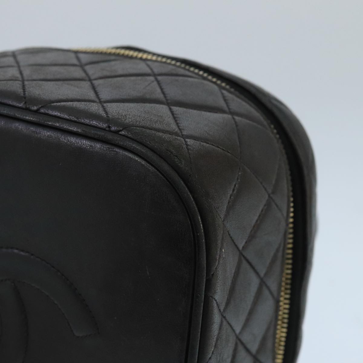 CHANEL Matelasse Hand Bag Lamb Skin Black Gold CC 98389
