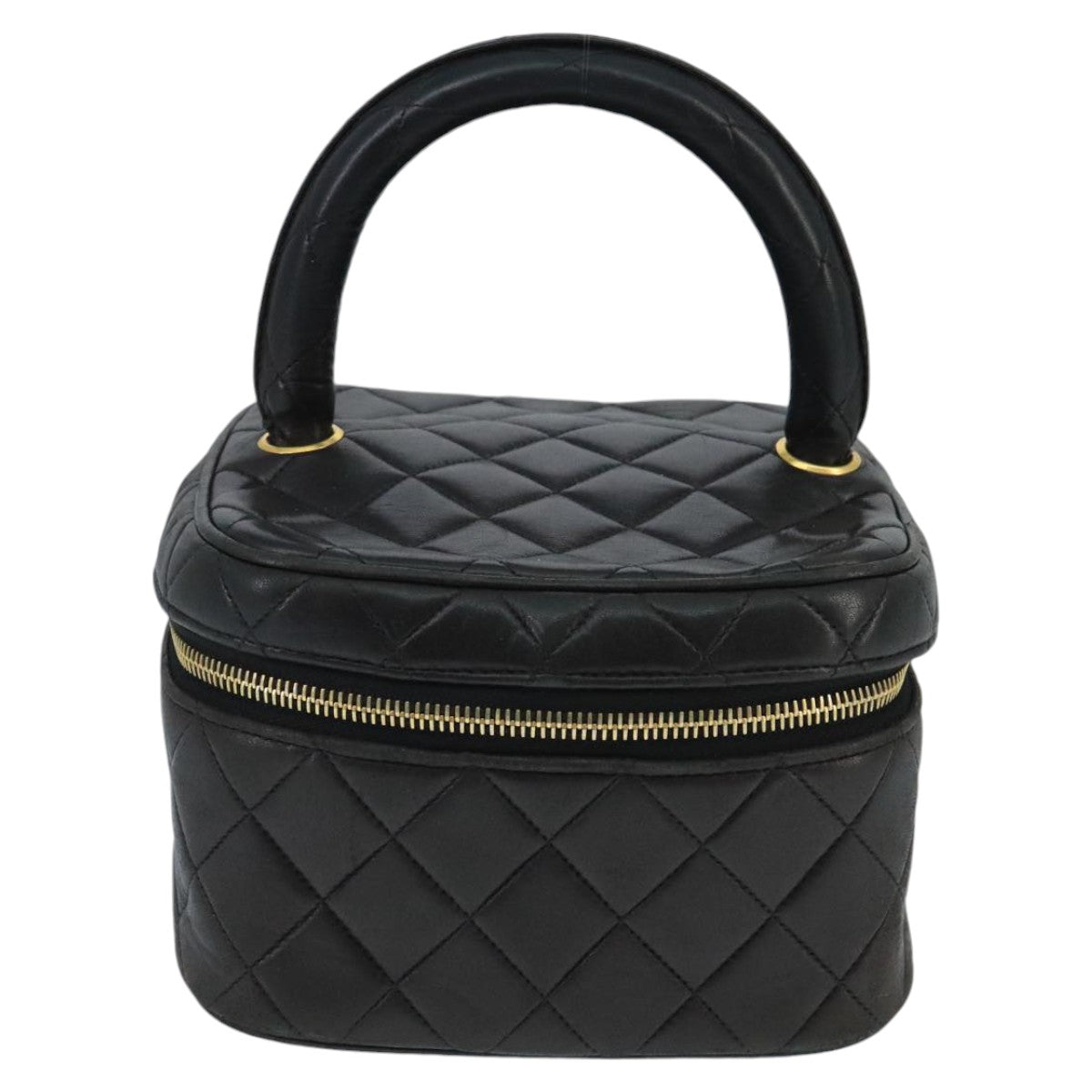 CHANEL Matelasse Hand Bag Lamb Skin Black Gold CC 98389