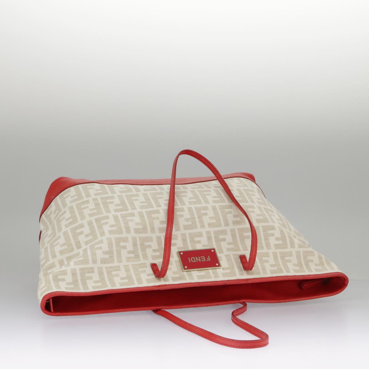 FENDI Zucca Canvas Tote Bag White Red 98476