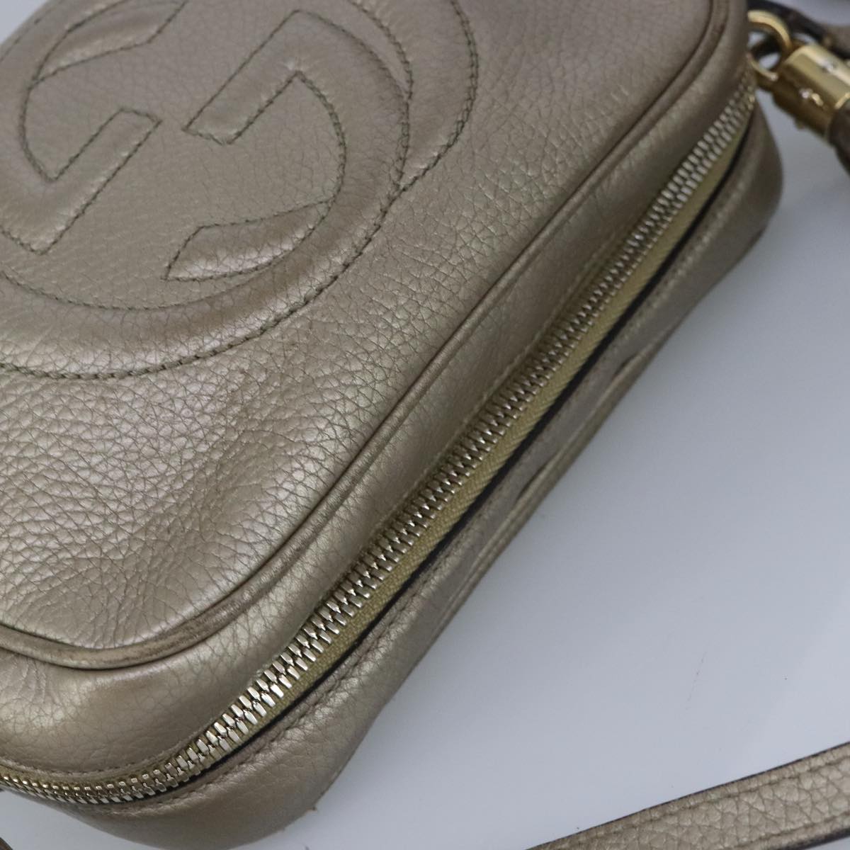 GUCCI Soho Shoulder Bag Leather Beige Gold 808364 98480