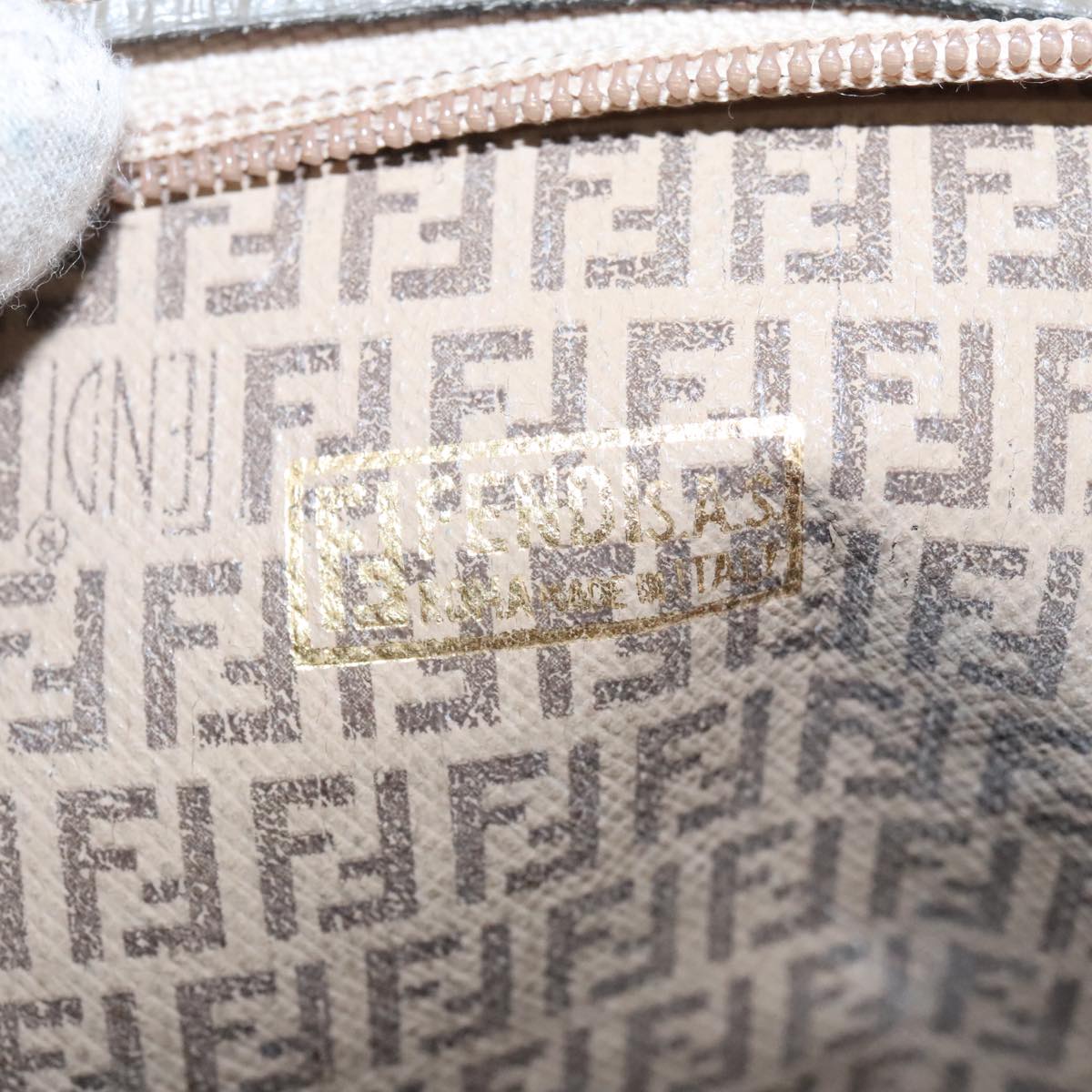 FENDI Zucchino Canvas Shoulder Bag Beige 98714