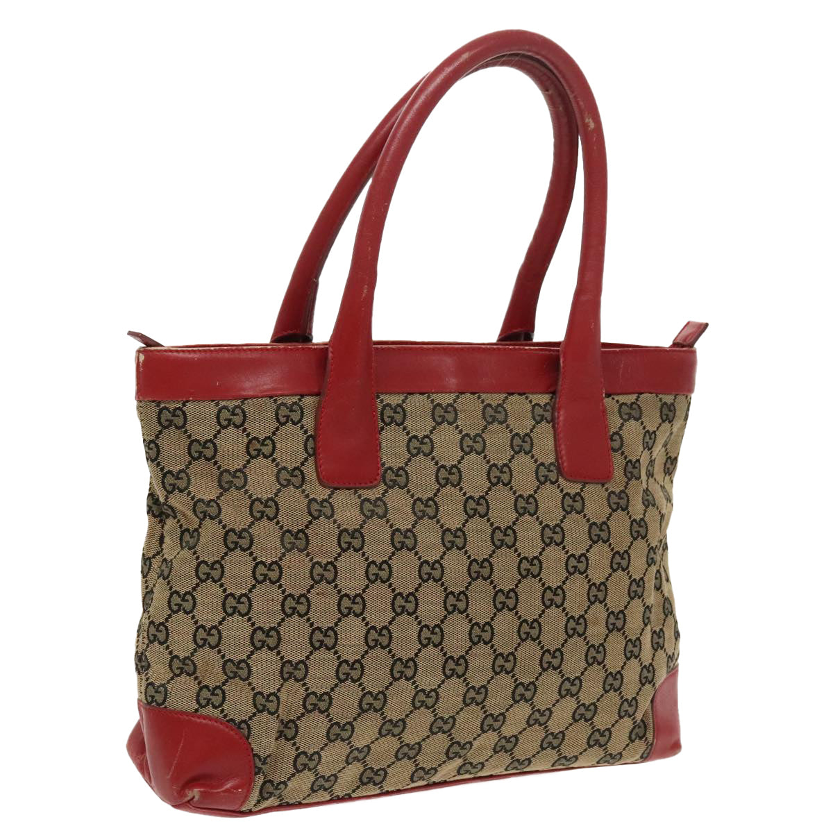 GUCCI GG Canvas Tote Bag Beige Silver Red 33890 98790