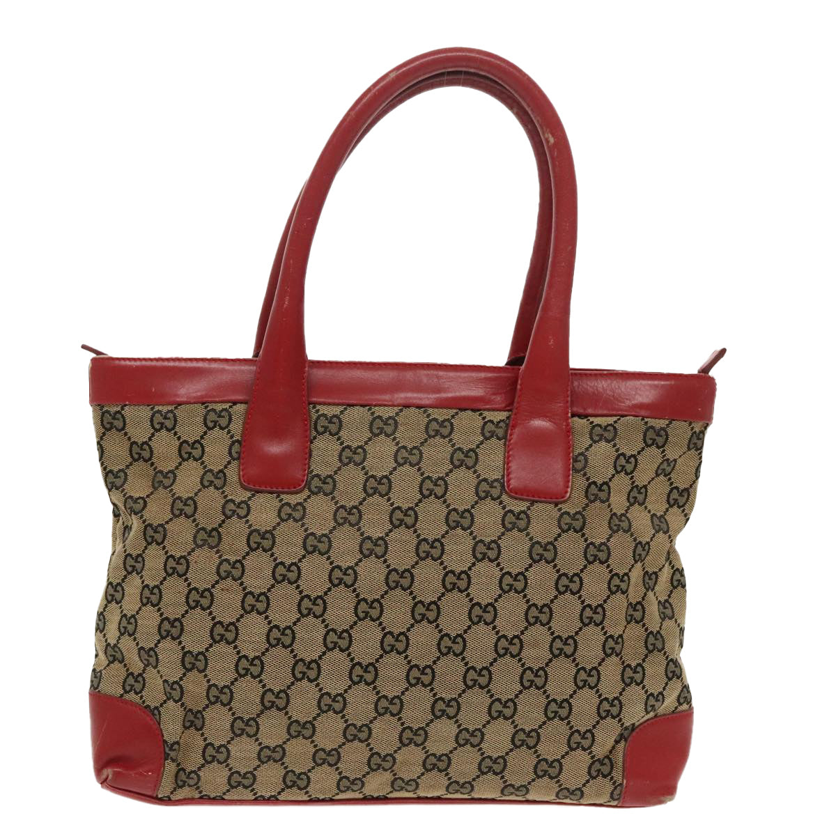 GUCCI GG Canvas Tote Bag Beige Silver Red 33890 98790