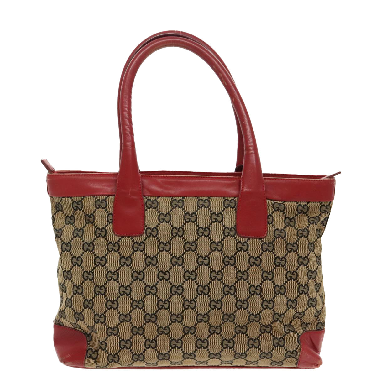 GUCCI GG Canvas Tote Bag Beige Silver Red 33890 98790