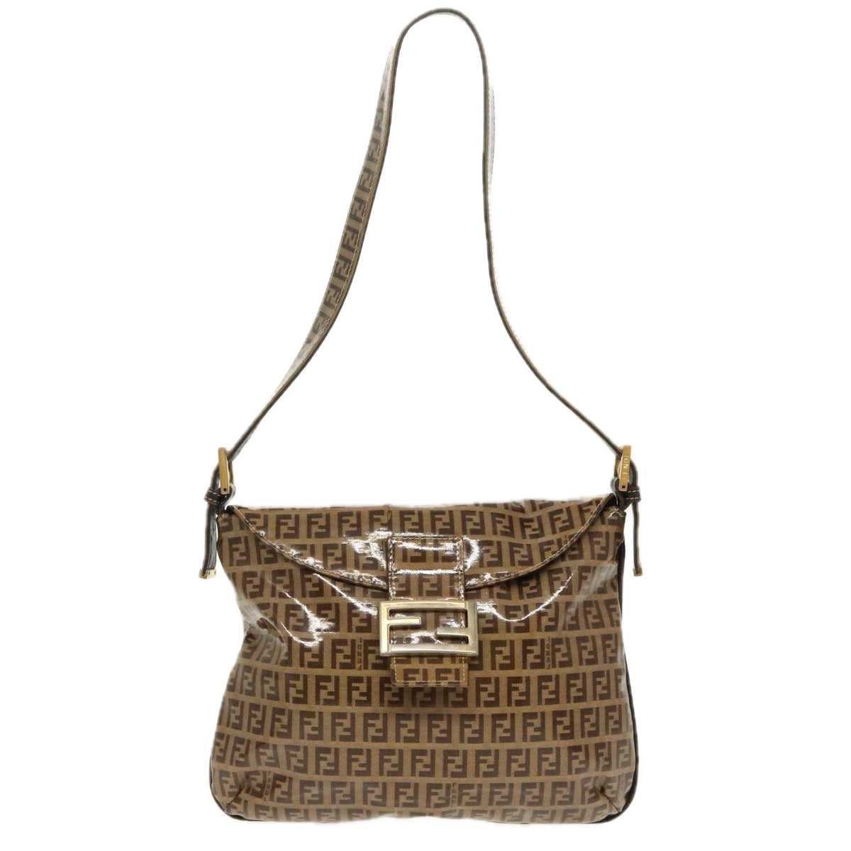 FENDI Zucchino Canvas Mamma Baguette Shoulder Bag Beige Gold 98793