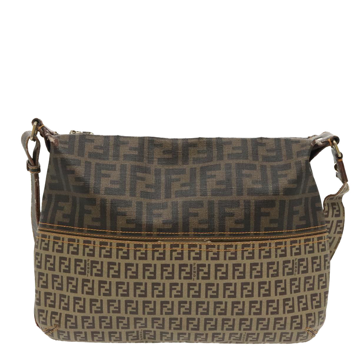 FENDI Zucca Canvas Zucchino Canvas Shoulder Bag Black Brown beige 98795