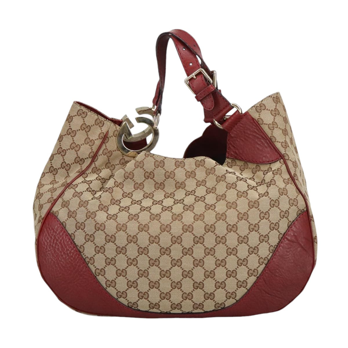 GUCCI GG Canvas Shoulder Bag Beige Bordeaux Gold 203504 98813