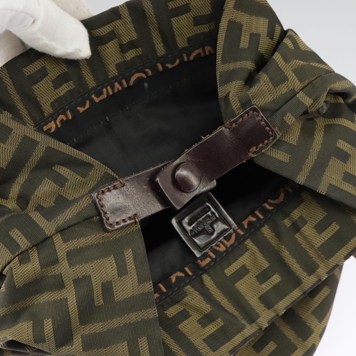 FENDI Zucca Canvas Hand Bag Brown Black 98827
