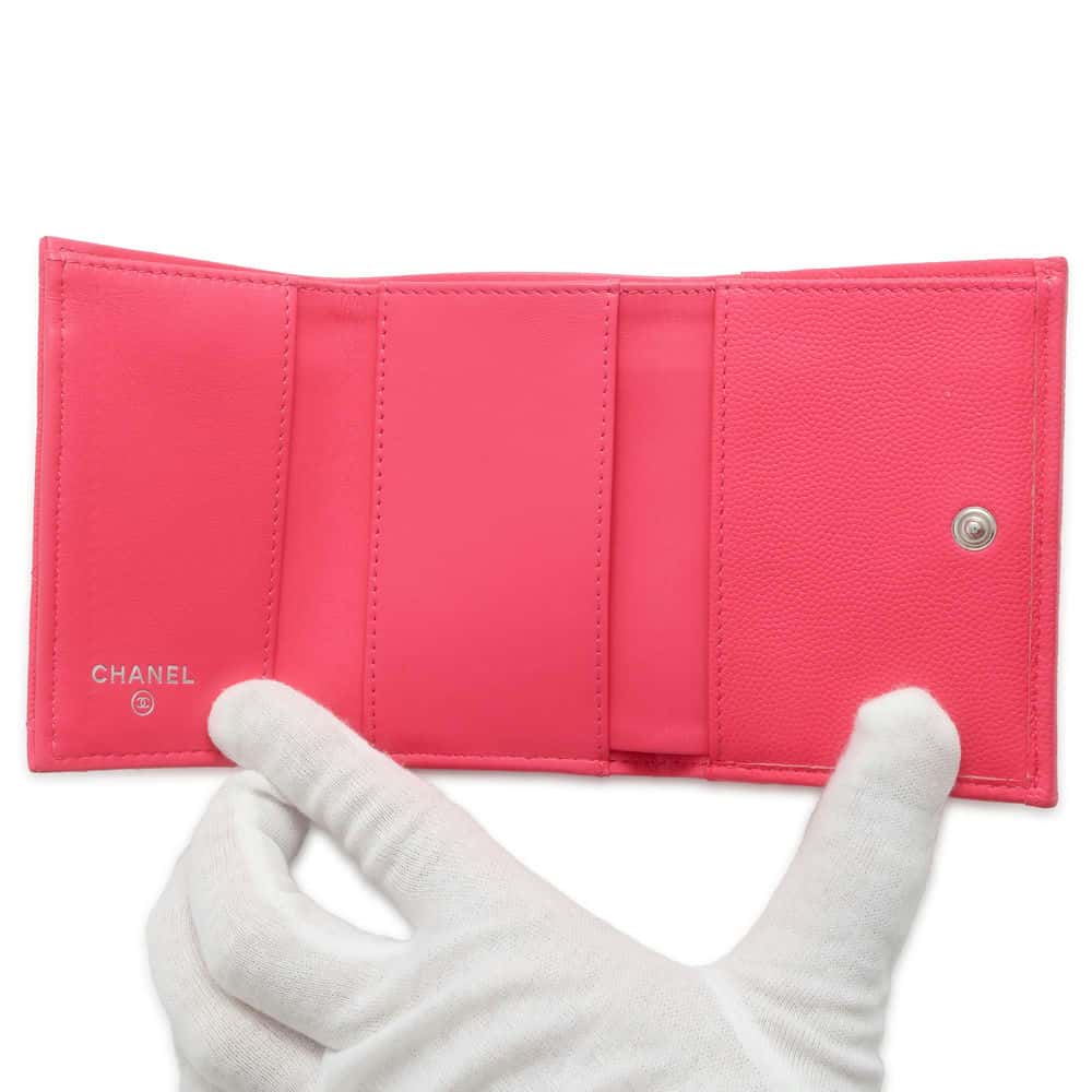 CHANEL CC Logo Small Flap Wallet PinkAP3827 Caviar Leather
