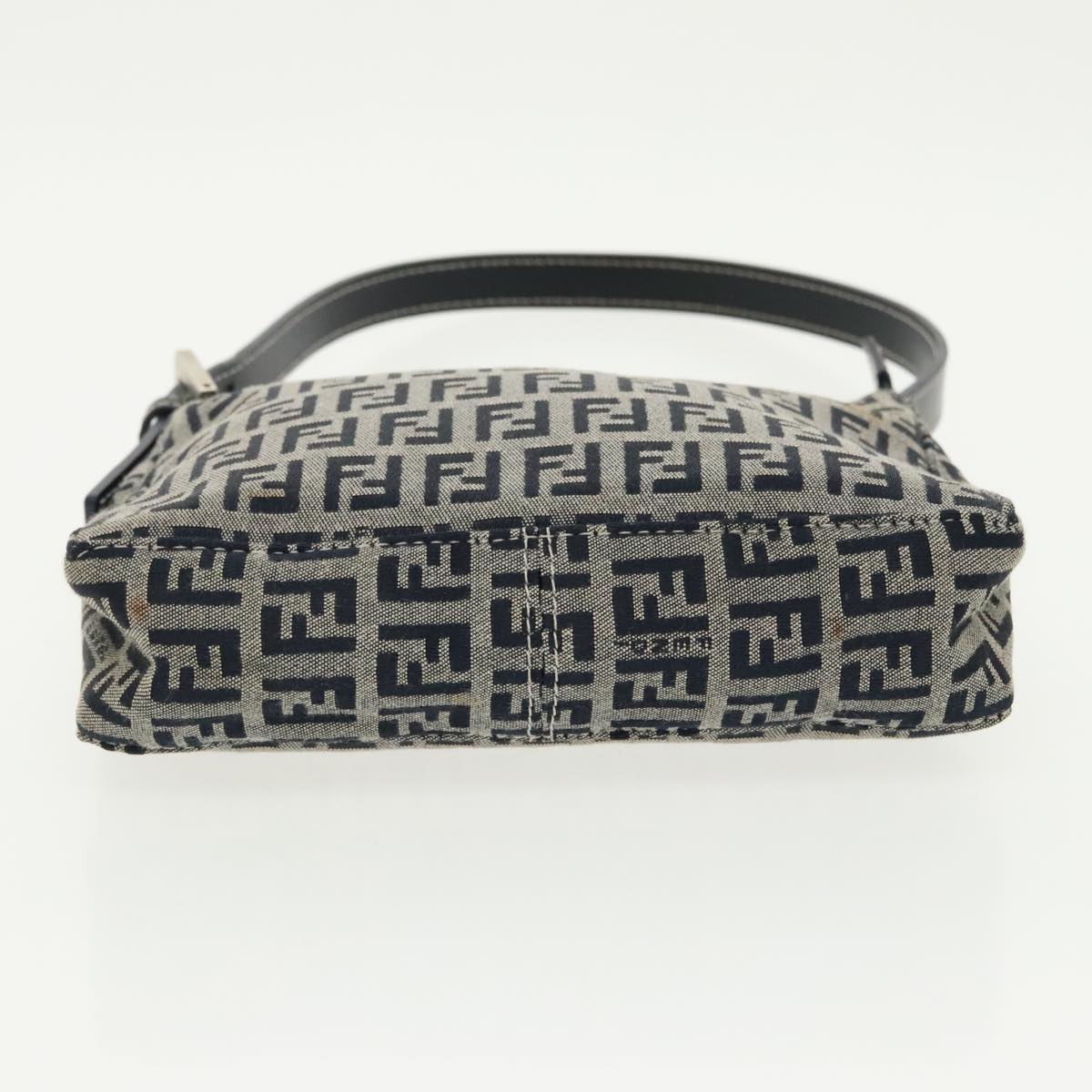 FENDI Zucchino Canvas Shoulder Bag Navy Silver 98857