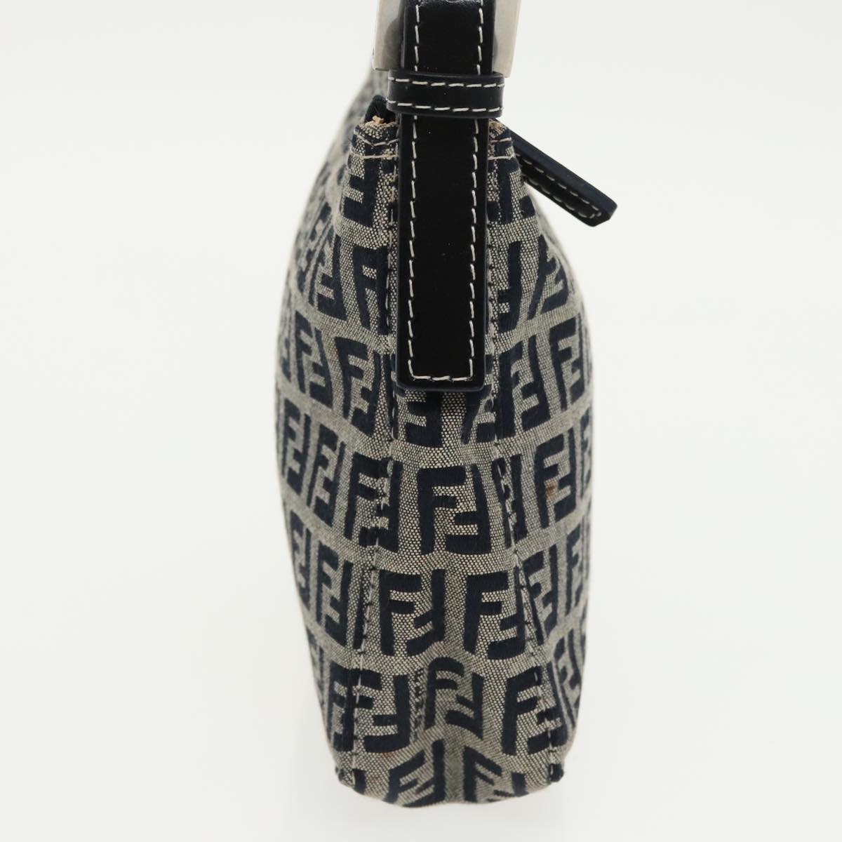 FENDI Zucchino Canvas Shoulder Bag Navy Silver 98857