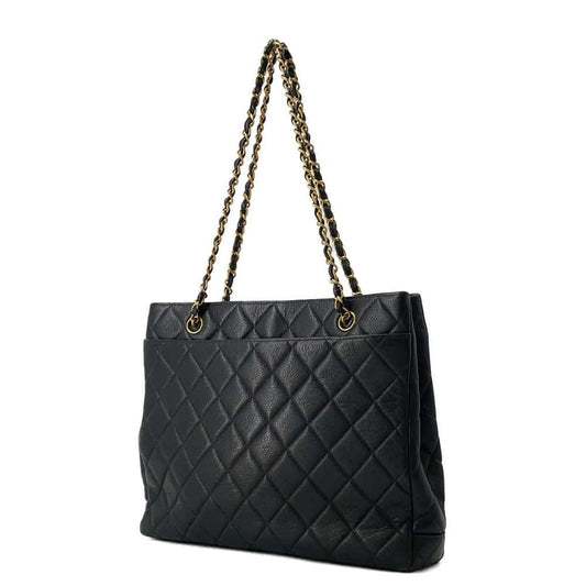 CHANEL Matelasse Chain Tote Black Caviar Leather