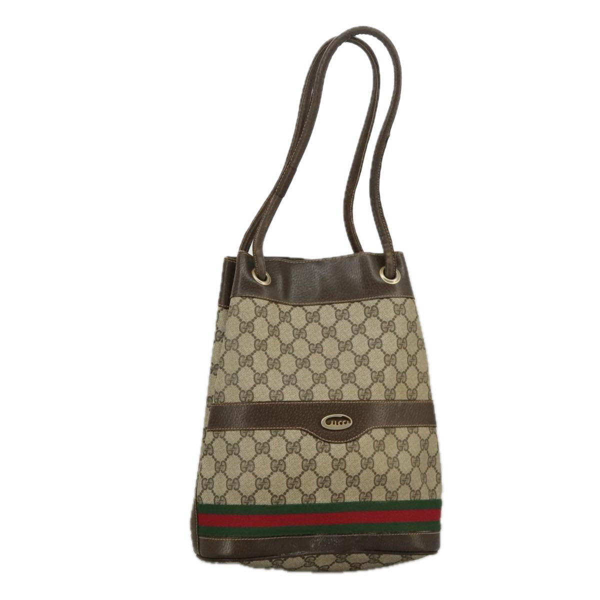 GUCCI GG Supreme Web Sherry Line Hand Bag PVC Beige Green Red 98868