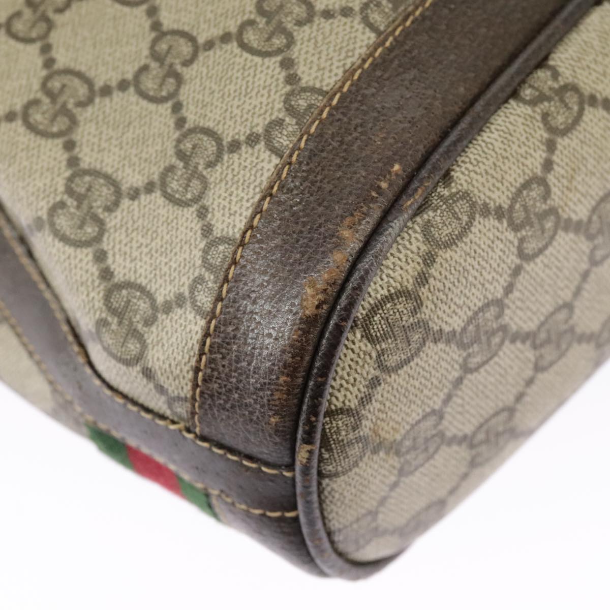 GUCCI GG Supreme Web Sherry Line Hand Bag PVC Beige Green Red 98868