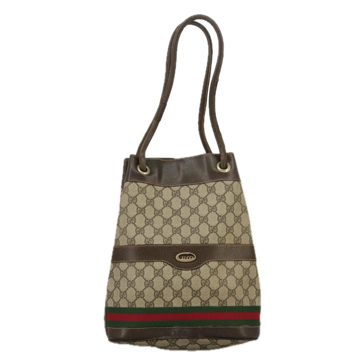 GUCCI GG Supreme Web Sherry Line Hand Bag PVC Beige Green Red 98868