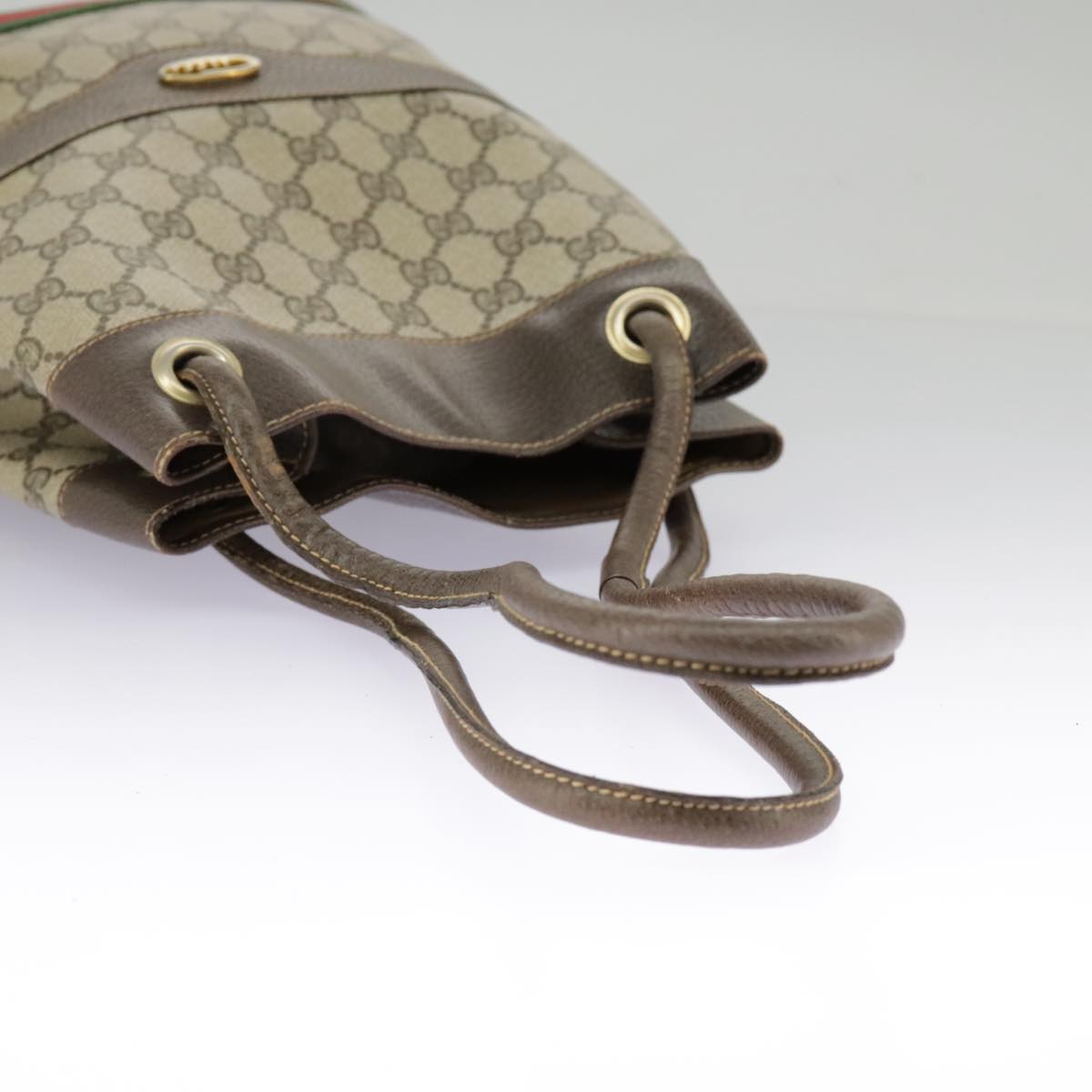 GUCCI GG Supreme Web Sherry Line Hand Bag PVC Beige Green Red 98868