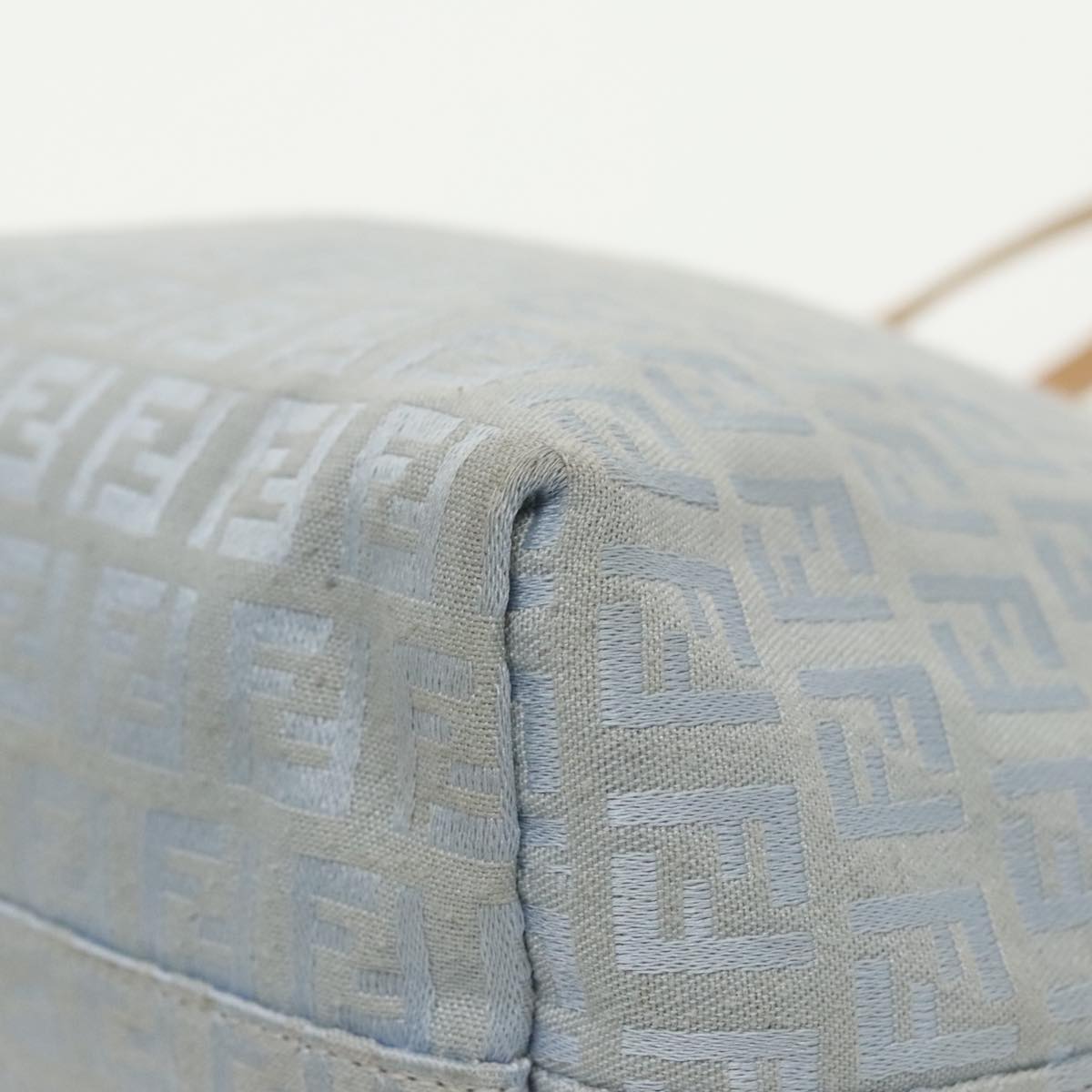 FENDI Zucchino Canvas Tote Bag Light Blue Silver 98887