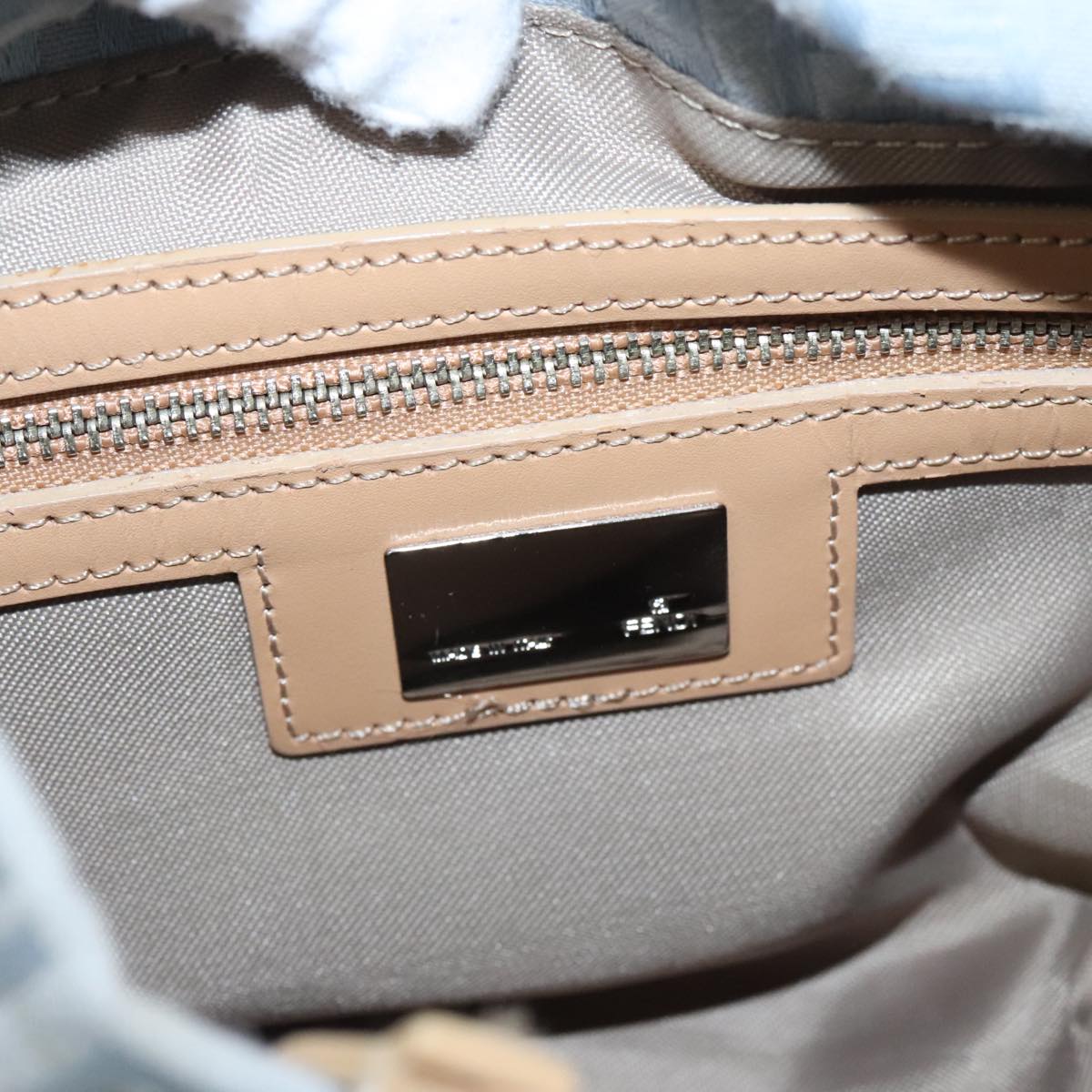 FENDI Zucchino Canvas Tote Bag Light Blue Silver 98887