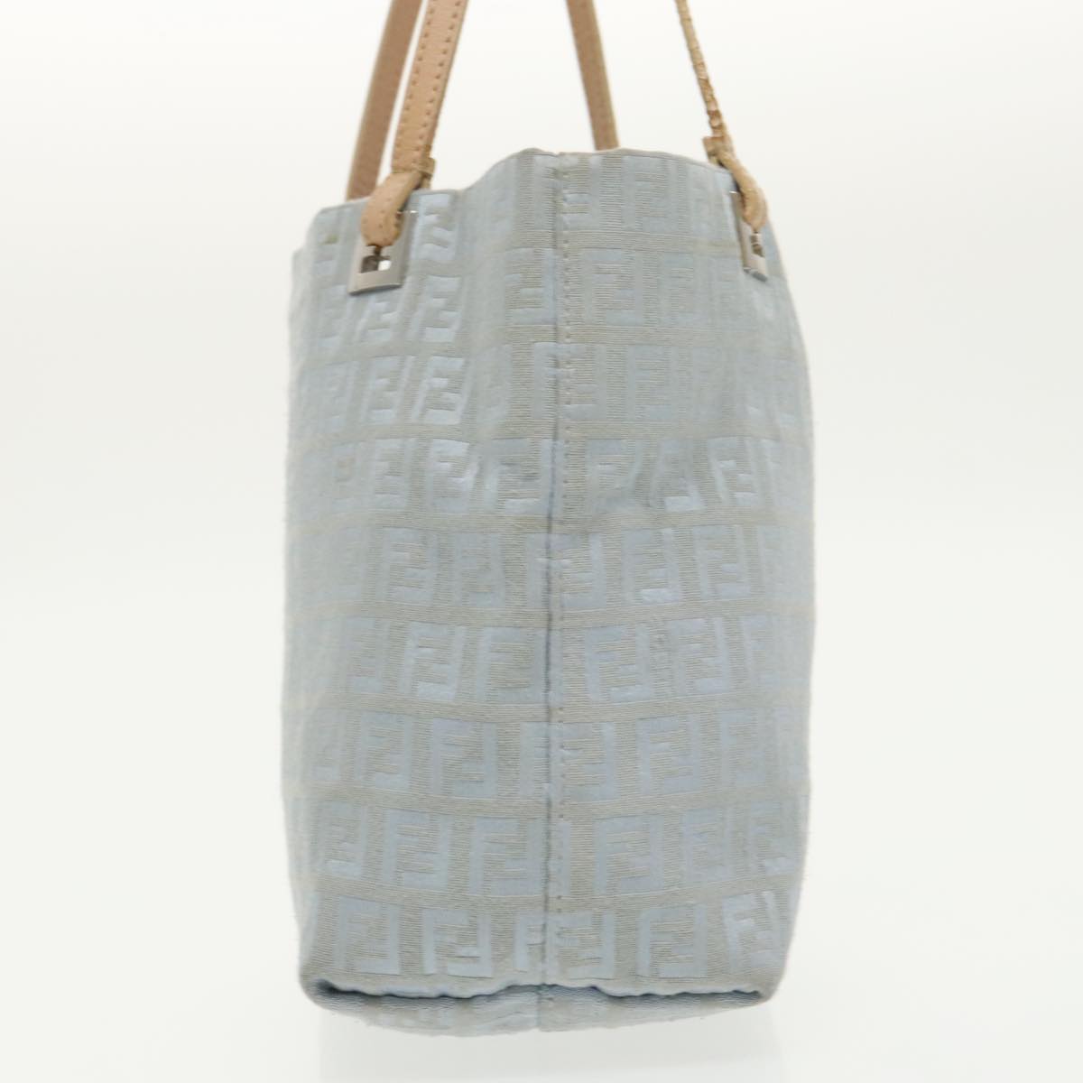 FENDI Zucchino Canvas Tote Bag Light Blue Silver 98887