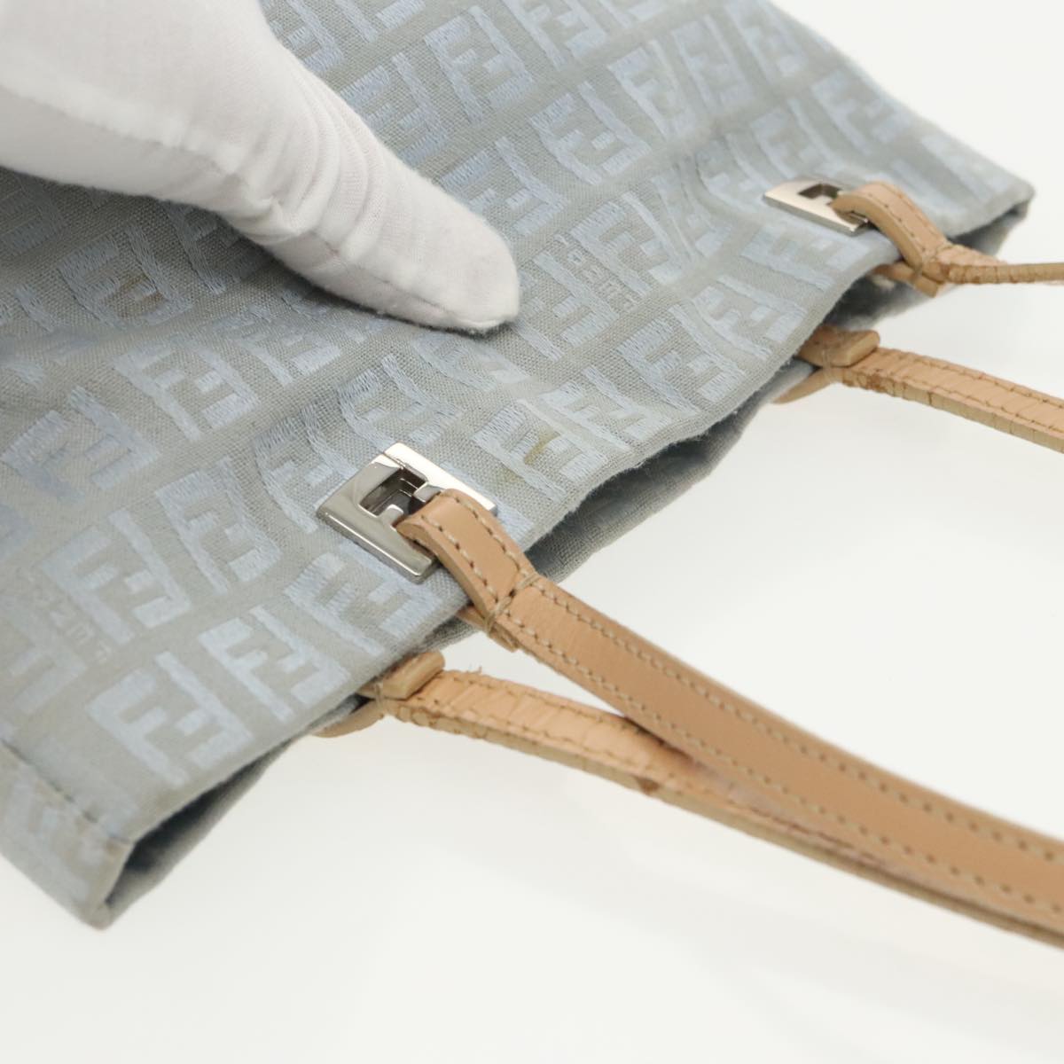 FENDI Zucchino Canvas Tote Bag Light Blue Silver 98887