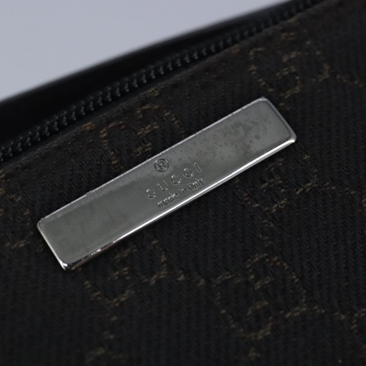 GUCCI GG Canvas Pouch Brown Silver 07198 98923